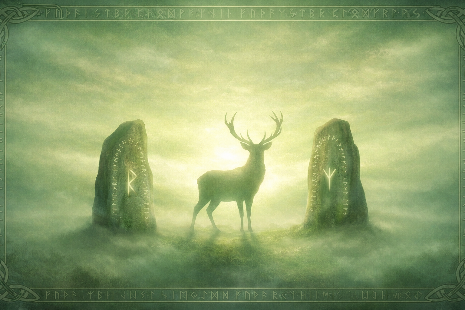 Ancient misty forest, sacred grove