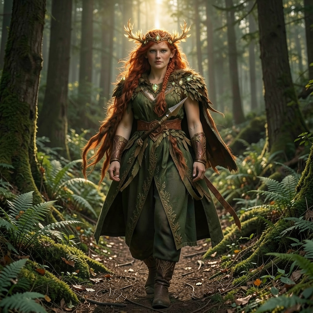 Sunbeams through misty woods